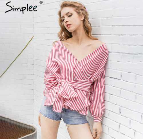 Koszulowa bluzka wiązana kokarda 