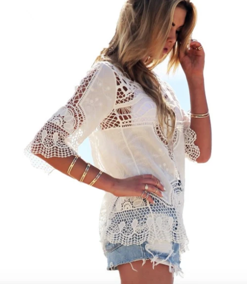 Koronkowa bluzka Boho, letnia damska koszula, top, kimono